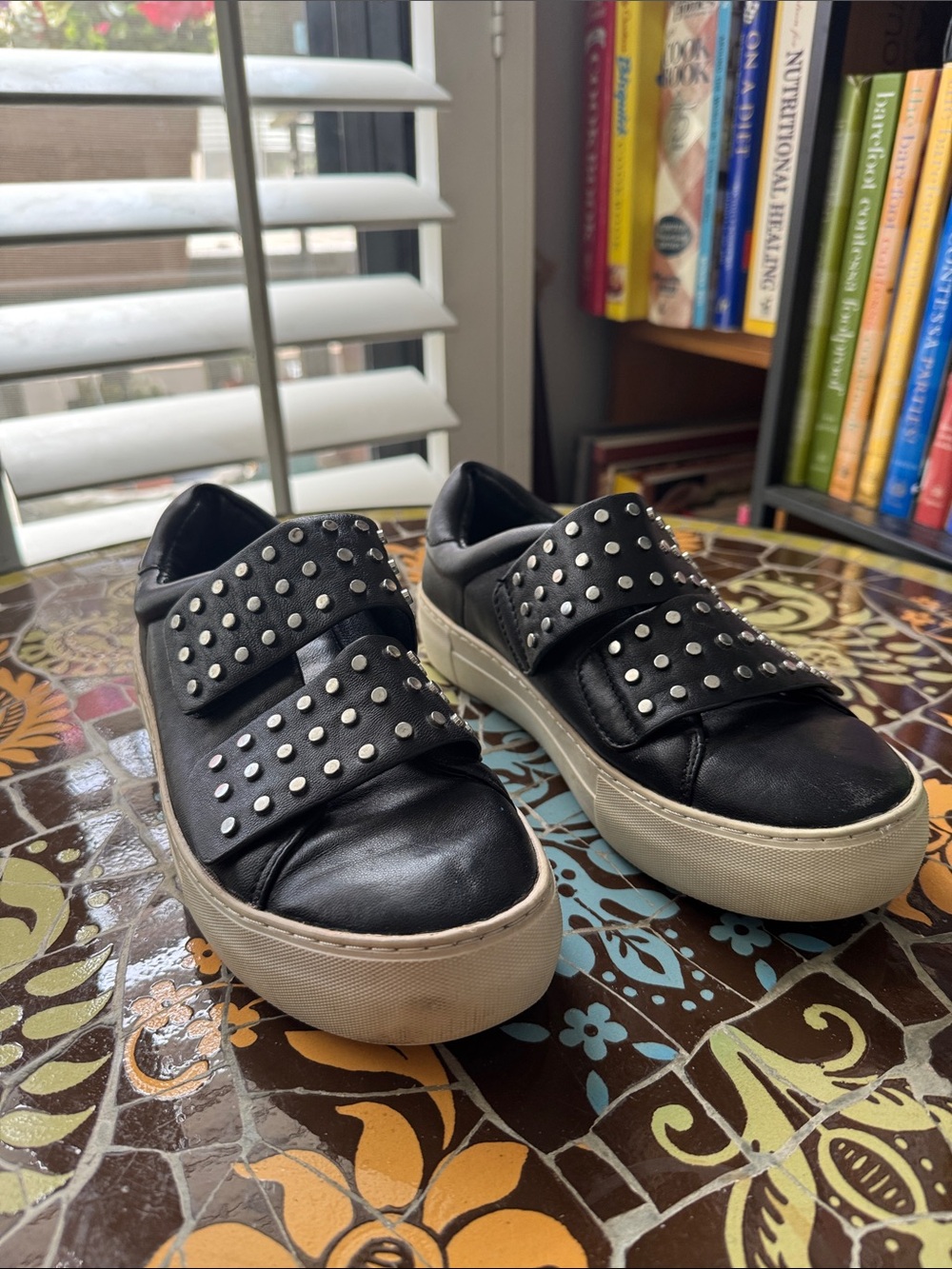 J SLIDES Black Studded Leather Velcro Sneakers Sz: 7